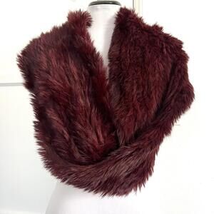 JOCELYN Burgundy Wine Rabbit Fur Infinity Scarf Cowl Neck Warmer Shrug Luxury